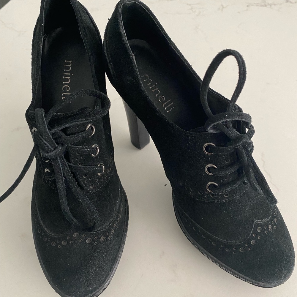 Minelli Black Suede Wingtip Lace up Platform EU 37